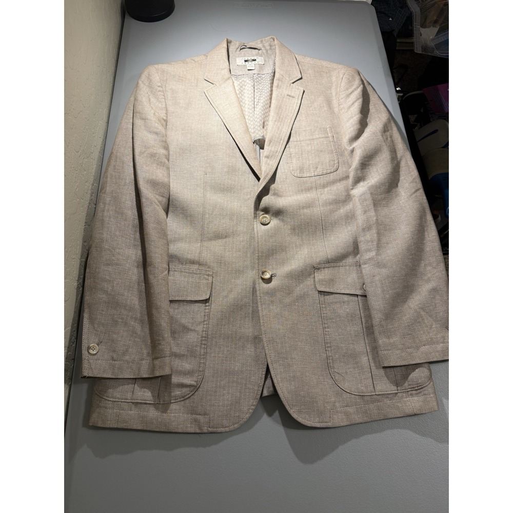 Joseph Abboud Linen Cotton Blazer‎ Sport Coat Men's Medium Beige Herringbone